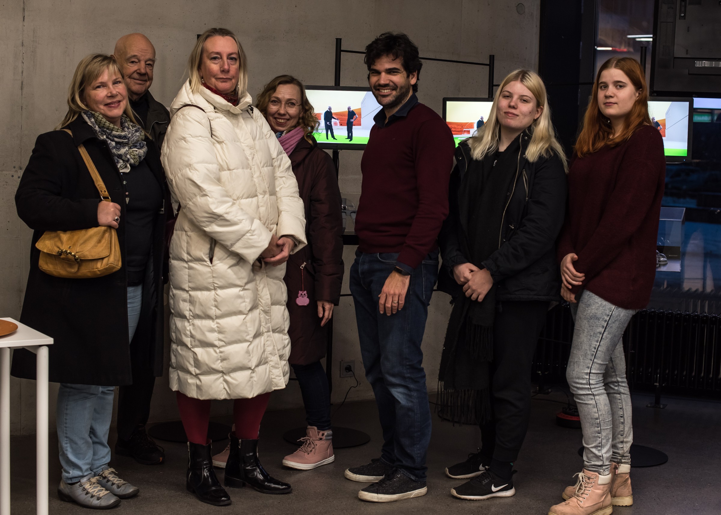 Recovered Utopias participants and artist Axel Straschnoy at the exhibition