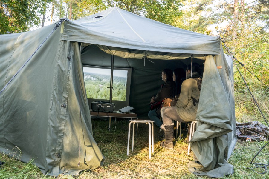 Martial Law, tent with the video inside at the event at Patterimäki