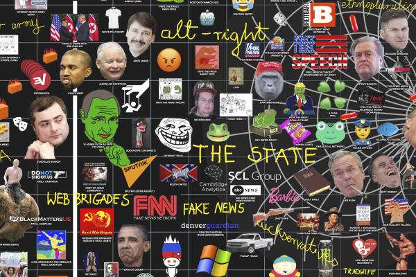 Online culture wars detail of map with memes